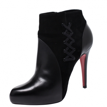 مملوكة مسبقًا Christian Louboutin Black Leather and Suede Ankle Booties Size 39