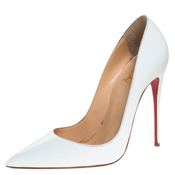 Pre Owned Christian Louboutin White Patent Leather So Kate Pointed Toe Pumps Size 37.5