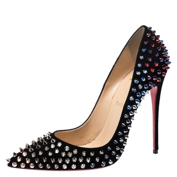 Pre Owned Christian Louboutin Black Suede Pigalle Spikes Pumps Size 39