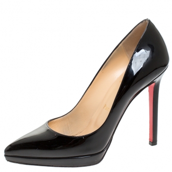 Pre Owned Christian Louboutin Black Patent Leather Pigalle Plato Platform Pumps Size 36.5