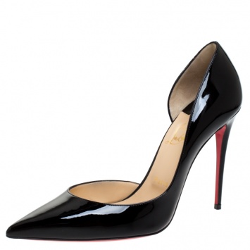 Pre Owned Christian Louboutin Black Patent Leather Iriza 100 Pointed Toe Pumps Size 40