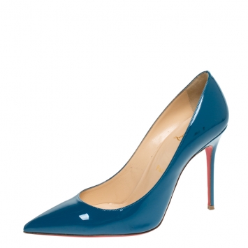 Pre Owned Christian Louboutin Teal Patent Leather Decollete Pumps Size 38