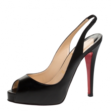 Pre Owned Christian Louboutin Black Leather No Prive Slingback Platform Sandals Size 35.5