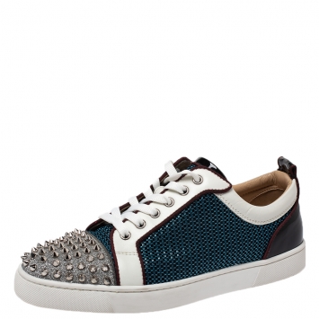 Pre Owned Christian Louboutin Multicolor Leather and Nylon Louis Junior Spikes Sneakers Size 41.5