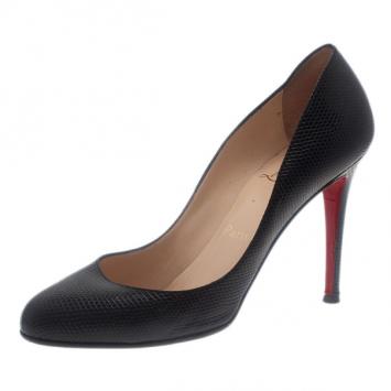 Pre Owned Christian Louboutin Black Lizard Embossed Simple Pumps Size 39.5