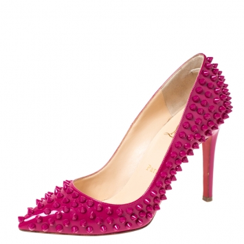 Pre Owned Christian Louboutin Magenta Patent Leather Pigalle Spike Pumps Size 36