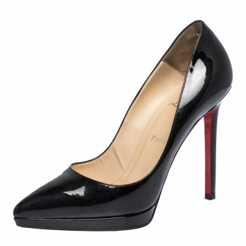 Pre Owned Christian Louboutin Black Patent Leather So Kate Pointed Toe Pumps Size 38.5