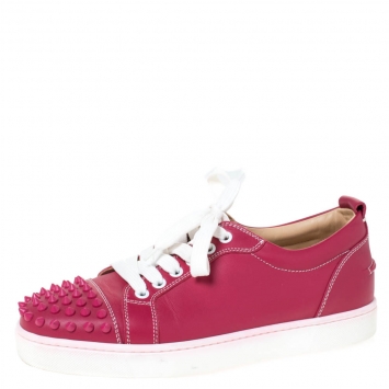 Pre Owned Christian Louboutin Pink Leather Spiked Louis Junior Sneakers Size 39
