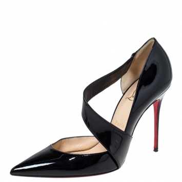 Pre Owned Christian Louboutin Patent Leather D'Orsay Cross Strap Pointed Toe Pumps Size 40