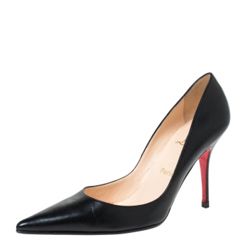 Pre Owned Christian Louboutin Black Leather Pointed Toe Pumps Size 41.5