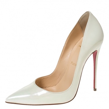 Pre Owned Christian Louboutin White Patent Leather So Kate Pointed Toe Pumps Size 38