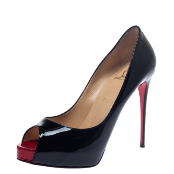 Pre Owned Christian Louboutin Black Patent Leather New Very Prive Peep Toe Platform Pumps Size 38.5