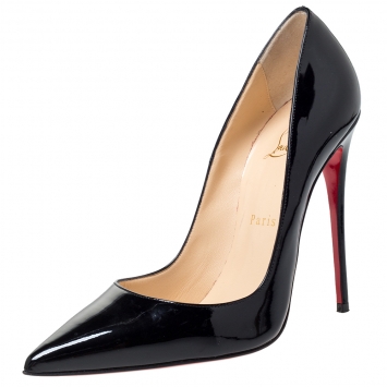 Pre Owned Christian Louboutin Black Patent Leather So Kate Pointed Toe Pumps Size 38.5