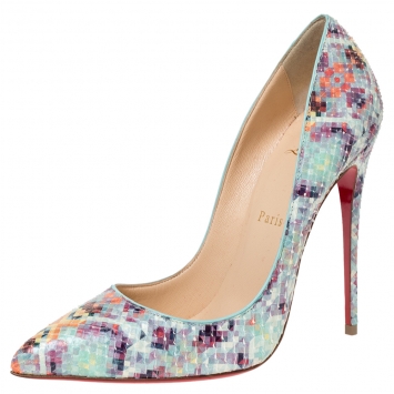 Pre Owned Christian Louboutin Multicolor Pixel Pattern Python Embossed Pigalle Follies Pointed Toe Pumps Size 38.5