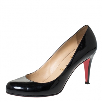 Pre Owned Christian Louboutin Black Patent Leather Simple Pumps Size 38.5