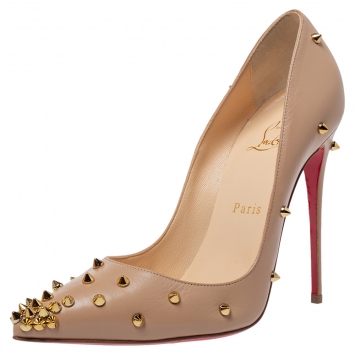 Pre Owned Christian Louboutin Beige Leather Degraspike Pointed Toe Pumps Size 38.5