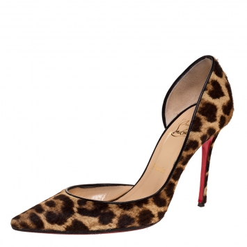 Pre Owned Christian Louboutin Brown Leopard Print Pony Hair Iriza Pointed Toe Pumps Size 39