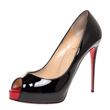 Pre Owned Christian Louboutin Black Patent Leather Very Prive Platform Pumps Size 39