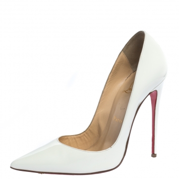 Pre Owned Christian Louboutin White Patent Leather So Kate Pointed Toe Pumps Size 38