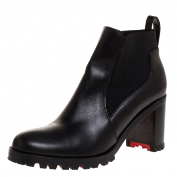 مملوكة مسبقًا Christian Louboutin Black Leather Marchacroche 70 Ankle Boots Size 40.5