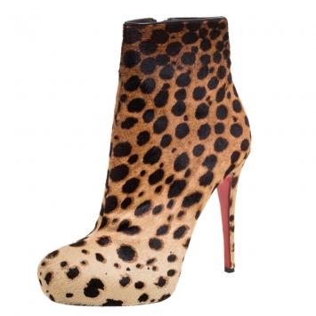 Pre Owned Christian Louboutin Brown Leopard Print Calfhair Bianca Platform Ankle Boots Size 40