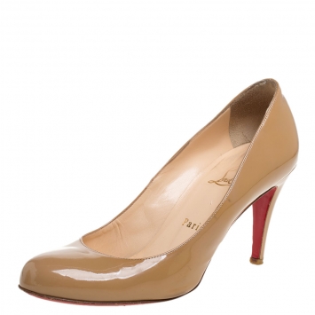 Pre Owned Christian Louboutin Beige Patent Leather Simple Pumps Size 37.5