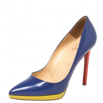 Pre Owned Christian Louboutin Blue Patent Leather So Kate Pointed Toe Pumps Size 38.5