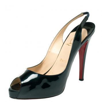 Pre Owned Christian Louboutin Deep Green Patent Leather Private Number Sandals Size 40.5