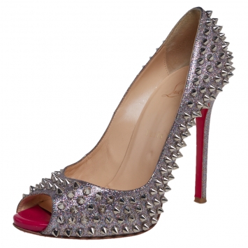 Pre Owned Christian Louboutin Silver Glitter Leather Flo Pumps Size 39