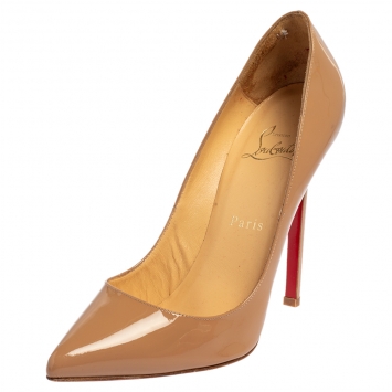 Pre Owned Christian Louboutin Beige Patent Leather Pigalle  Pumps Size 37