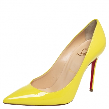 Pre Owned Christian Louboutin Yellow Patent Leather So Kate Pumps Size 38