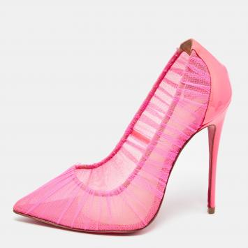 Pre Owned Christian Louboutin Pink Follie Draperia Chiffon Pointed Toe Pumps Size 36.5