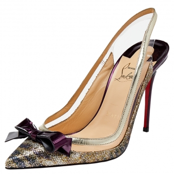 Pre Owned Christian Louboutin Multicolor Glitter and Leather Suspenodo Slingback Pumps Size 36.5