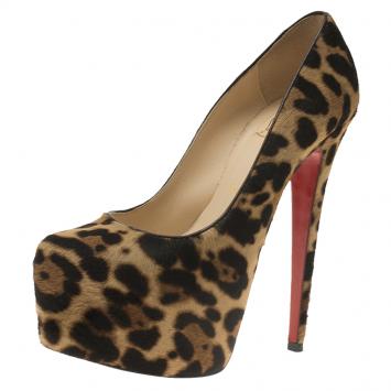 Pre Owned Christian Louboutin Leopard Hair-On Daffodile Platform Pumps Size 37.5