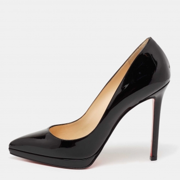 Pre Owned Christian Louboutin Black Patent Leather Pigalle Plato Platform Pumps Size 38.5