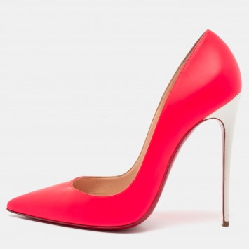 Pre Owned Christian Louboutin Neon Hot Pink Leather So Kate Pumps Size 41