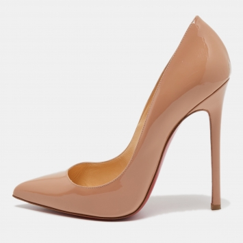 Pre Owned Christian Louboutin Beige Patent Leather Pigalle Pumps Size 40.5