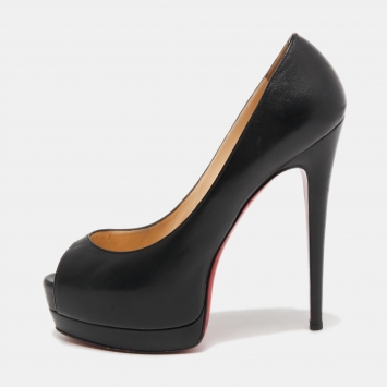 Pre Owned Christian Louboutin Black Leather Altadama Peep Toe Pumps Size 38.5