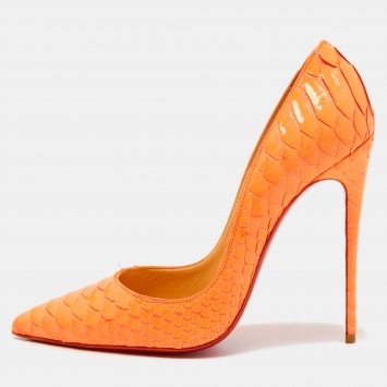 Pre Owned Christian Louboutin Orange  Python Leather So Kate Pumps Size 39