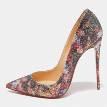 Pre Owned Christian Louboutin Multicolor Floral Print Coarse Glitter So Kate Pumps Size 39