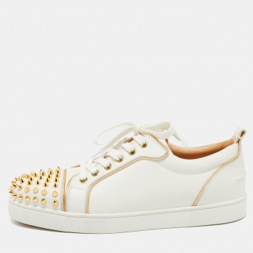 Pre Owned Christian Louboutin White Leather Vieira 2 Spike Low Top Sneakers Size 40 