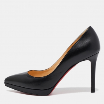 Pre Owned Christian Louboutin Black Leather Pigalle Plato Pumps Size 38.5