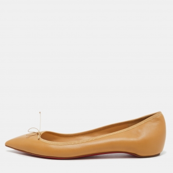 Pre Owned Christian Louboutin Beige Leather Solasofia Ballet Flats Size 41