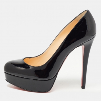 Pre Owned Christian Louboutin Black Patent Bianca Platform Pumps Size 37.5