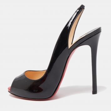 Pre Owned Christian Louboutin Black Patent Flo Sling Pumps Size 38.5