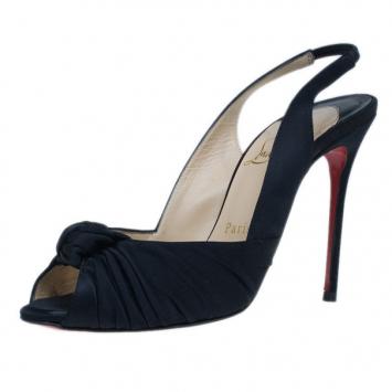 Pre Owned Christian Louboutin Black Satin Jenny Knotted Slingback Sandals Size 38.5