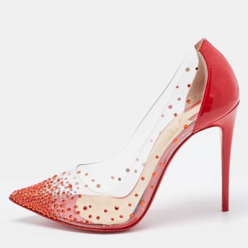 Pre Owned Christian Louboutin Red Patent Leather and PVC Degrastrass Pumps Size 38