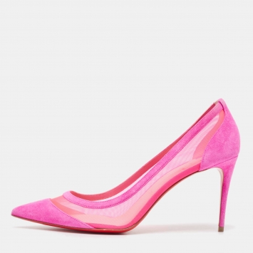 Pre Owned Christian Louboutin Purple/Pink Suede and Mesh Galativi Pumps Size 40.5