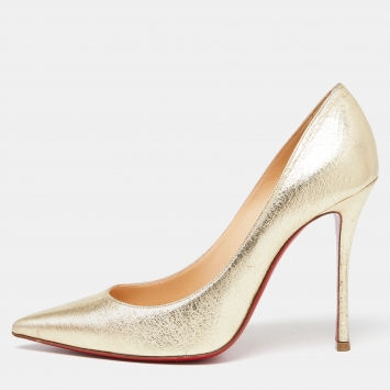 Pre Owned Christian Louboutin Gold Textured Leather Decoltish Pumps Size 38