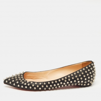 Pre Owned Christian Louboutin Black Leather Pigalle Spikes Ballet Flats Size 41   